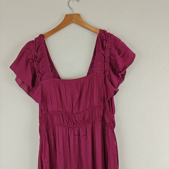 Anthropologie Somerset Ruffled Tiered Midi Dress Is Raspberry Size Medium - Picture 10 of 14